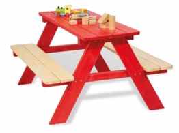 Pinolino 201665 – Kindersitzgarnitur Nicki für 4 rot, Vollmassiv: Fichte, rot und klar lasiert