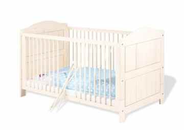 Pinolino Kinderbett Finja, wunderschönes, stabiles Babybett (140 x 70 cm) mit 3 Schlupfsprossen, aus vollmassiver Fichte, cremeweiß lasiert, Umbauseiten enthalten (Art.-Nr. 11 16 33)