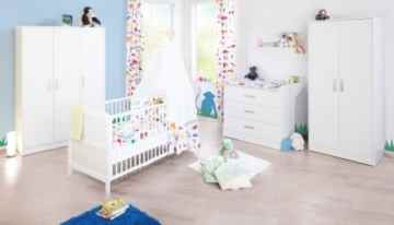 Pinolino Kinderzimmer Viktoria breit, 3-teilig, Kinderbett (140 x 70 cm), breite Wickelkommode mit Wickelansatz und Kleiderschrank, weiß (Art.-Nr. 10 00 22 B)