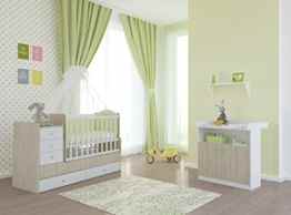 Polini Kids Babyzimmer Set mit Babybett Kinderbett Juniorbett Simple 1100 und Wickelkommode inclusive Matratze in ulme weiß