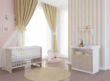 Polini Kids Kinderzimmer 3-tlg Kindebett mit Wickelkommode und Matratze