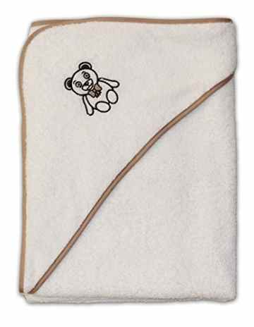 Premium MADE IN GERMANY Baby Badetuch mit Kapuze – das Baby Kapuzenhandtuch besteht aus 100% saugfähiger Baumwolle (Walkfrottier) – Babyhandtuch mit süßem Teddy Stickmotiv für Mädchen und Jungen