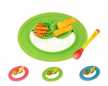 RayMoon Baby Kleinkind Rutschfest Lächelndes Gesicht Form Silikon Platzdeckchen Teller Tischset mit Löffel