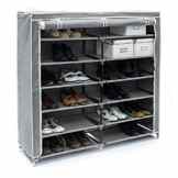 Relaxdays Schuhschrank VALENTIN breit HxBxT: 108,5 x 114 x 30,5cm Schuhregal mit 7 Ablagen für 36 Paar Schuhe aus Vlies mit Stoffbezug Stoffregal für staubfreie Lagerung dank Reißverschluss, anthrazit