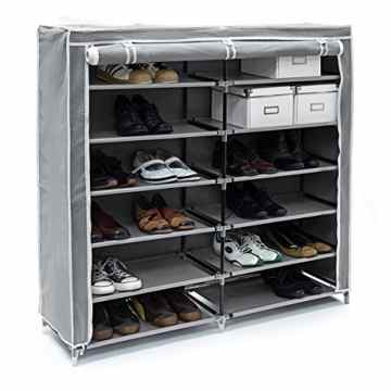 Relaxdays Schuhschrank VALENTIN breit HxBxT: 108,5 x 114 x 30,5cm Schuhregal mit 7 Ablagen für 36 Paar Schuhe aus Vlies mit Stoffbezug Stoffregal für staubfreie Lagerung dank Reißverschluss, anthrazit