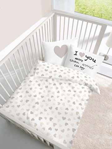 Renforce Baby Bettwäsche Herz I love you in beige – Größe 40×60 + 100 x 135 cm – hergestellt in Deutschland