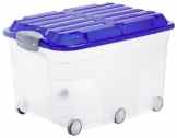 Rotho Aufbewahrungs-Kiste ROLLER 6 transparent mit Deckel in blau und 6 stabilen Rollen, Roll Box aus Kunststoff, Inhalt ca. 57 Liter, Plastik Box ca. 59,5 x 40 x 37 cm
