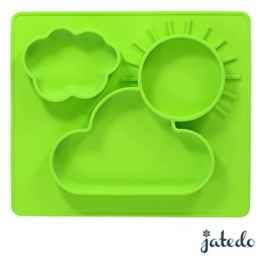Rutschfester Babyteller und Platzmatte (35 x 30 cm, grün) | Silikon Tischset | rutschfeste Tischunterlage aus Silikon frei von BPA, PVC und Phtalaten