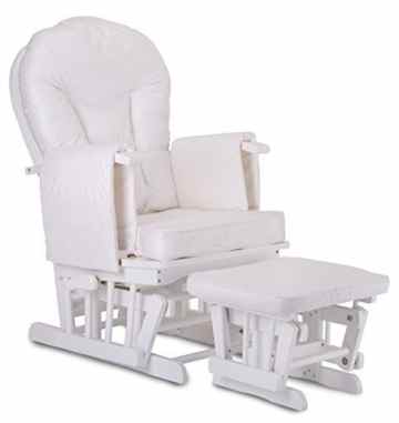 STODOMED Glider Stillstuhl Hocker in Weiß mit Schwingfunktion synchron verstellbare Lehne + Polster in Creme mit Baby-Bett Matratzenschutz 70×140 cm