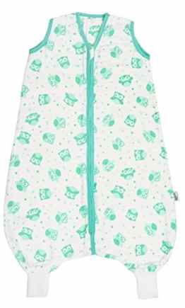 Schlummersack Baby Musselin Sommerschlafsack mit Füssen 0.5 Tog – Mint Eulen – erhältlich in 4 verschiedenen Grössen