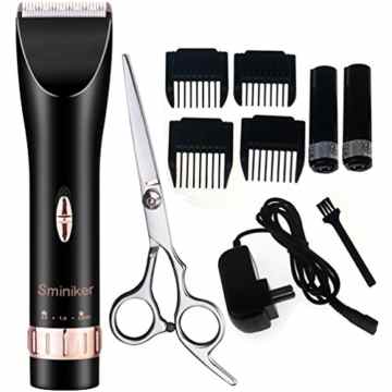 Sminiker Quiet Haarschneider für Akku Haarschneidegeräte für Erwachsene und Babys Professionelle Friseurscheren-Set mit 2 Akkus 4 Comb Guides und Schere