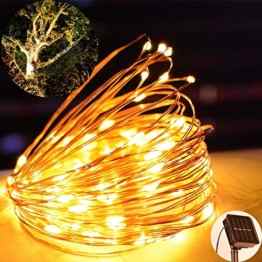 Solar Lichterkette 10 Meter 100 LEDs Kupferdraht Wasserdicht IP65 Solarlichterkette für Weihnachten, Garten, Schlafzimmer, Hochzeit, Outdoor – Warmweiß