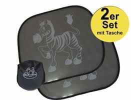Sonnenschutz-Auto-Blenden selbsthaftend fürs Auto | 2-er Set Sonnenblende BONUS plus Tasche | Schutz vor Licht & Hitze für Baby und Kind (Motiv: Zebra Aussen) | Von Ella och Elias