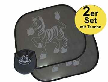 Sonnenschutz-Auto-Blenden selbsthaftend fürs Auto | 2-er Set Sonnenblende BONUS plus Tasche | Schutz vor Licht & Hitze für Baby und Kind (Motiv: Zebra Aussen) | Von Ella och Elias