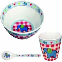 Spiegelburg Baby-Glück 3 tlg. Melamin-Set Babyschale 90192 Elefant + Babybecher 90066 Elefant + Babylöffel 90193 Elefant
