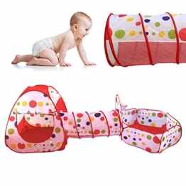 Spielhaus Zelt Tunnel, Kinder Pop Up Spiel Zelt mit Tunnel und Kugel Grube, Innen- und Außen Einfach Folding 3-in-1 Kinderspielplatz Aufbewahrungstasche mit Reißverschluss (3-in-1 Babyzelt)