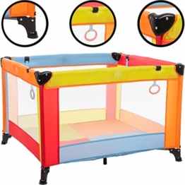 Spielstall Laufstall Reisebett mit Matratze (Design: Bunt) + 4 Greiffringe