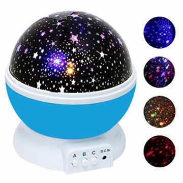 Sternenhimmel Projektor, Ubegood 360 Grad drehbar Star Projektor Romantische Nacht Lampe Projektion 4 LED Wulst für Haus, Schlafzimmer, Kinder Zimmer, Hochzeit, Geburtstag, Parteien (Blau)