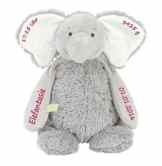 Stofftier Elefant mit Namen Geburtsdatum Größe und Gewicht personalisiert Geschenk verschiedene Ausführungen