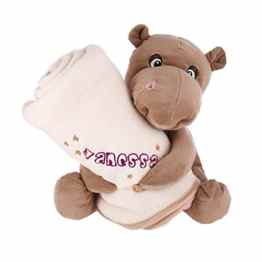 Striefchen® Babydecke mit Namen als Babygeschenk und Nilpferd als Kuscheltier