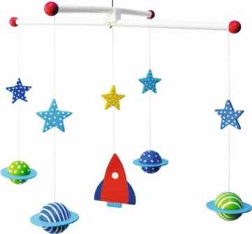Süßes Mobile „Weltraum“ aus Holz von Jabadabado