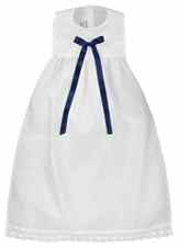 Taufaufleger aus rein weißer Baumwolle mit Spitze und Schleife in dunkelblau, festliche Taufbekleidung auch Jungen geeignet