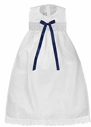 Taufaufleger aus rein weißer Baumwolle mit Spitze und Schleife in dunkelblau, festliche Taufbekleidung auch Jungen geeignet – V1