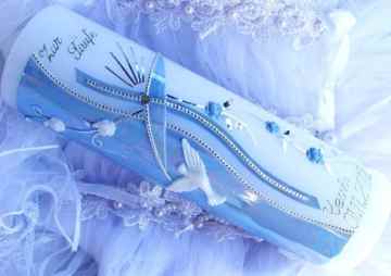 Taufkerze Kommunionkerze Junge Mädchen 250/70 mm T-18 inkl. Beschriftung