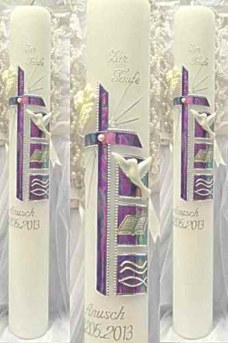 Taufkerze Kommunionkerze Junge Mädchen 400/40 mm VT-13 inkl. Zubehör für selbstbeschriften