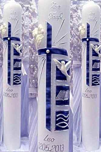 Taufkerze Kommunionkerze Junge Mädchen 400/50 mm inkl. Beschriftung T-167