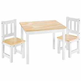 TecTake Kindersitzgruppe mit Kindertisch und 2 Stühlen aus Holz natur weiß