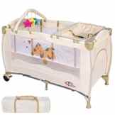 Tectake Kinderbett Kinderreisebett Babyreisebett Klappbett höhenverstellbar mit Babyeinlage BEIGE