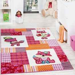 Teppich Kinderzimmer niedliche Füchse Kinderteppich Fuchs Mehrfarbig Pink Creme, Grösse:80×150 cm