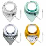 Tiaobug 4er Baby Dreieckstuch Lätzchen Halstuch Spucktuch Baumwolle Druckknöpfen Lätzchen Set mit Schnullerband für Baby Jungen und Mädchen