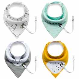 Tiaobug 4er Baby Dreieckstuch Lätzchen Halstuch Spucktuch Baumwolle Druckknöpfen Lätzchen Set mit Schnullerband für Baby Jungen und Mädchen