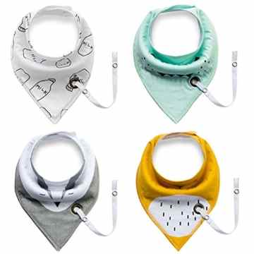 Tiaobug 4er Baby Dreieckstuch Lätzchen Halstuch Spucktuch Baumwolle Druckknöpfen Lätzchen Set mit Schnullerband für Baby Jungen und Mädchen