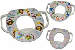 Toilettensitz / Toilettenaufsatz mit Griff und Führungsring + Pullerschutz – MÄDCHEN MOTIV – WC Soft Toilettentrainer Tiere / Märchen Standardgröße Klositz Baby