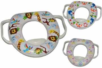 Toilettensitz / Toilettenaufsatz mit Griff und Führungsring + Pullerschutz – MÄDCHEN MOTIV – WC Soft Toilettentrainer Tiere / Märchen Standardgröße Klositz Baby