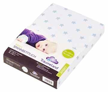 Träumeland TT03013 Spannbetttuch Jersey, Sterne, 60 x 120 cm / 70 x 140 cm, blau