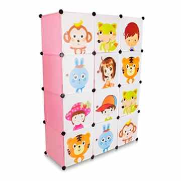 VENKON – Kinderzimmer Steckschrank DYI Steckregal System Regalschrank: 12-Module-Set, rosa