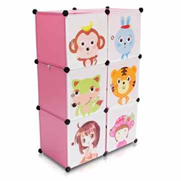 VENKON – Kinderzimmer Steckschrank DYI Steckregal System Regalschrank: 6-Module-Set, rosa