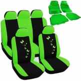 WOLTU 7258+7159 Universal Auto Sitzbezüge Sitzbezug Set , inkL. Fußmatten Matten , ALU Look Chorm optik Riffelblech , Schonbezüge mit Butterfly , Schwarz&Grün