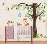 WallStickersDecal® WallStickersDecal Waldtiere Fuchs und Eichhörnchen und Vögel Baum Wandtattoos