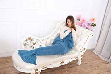 Warm und weich Meerjungfrau Schwanz Decke von aiqi, Handwerk Crochet Snuggle Cozy Fleece Sofa Bett Schlafsäcke, ideal Geschenke für Familienmitglieder oder Freunde – 70.8 * 34.5inch – Classic Lake Blue