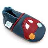 Weiches Leder Babyschuhe mit Wildledersohle Dotty Fish. Marineblau Autodesign Jungen