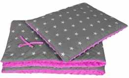 Windelschreck Baby Mädchen und Jungen 2 tlg. Set aus Babydecke & Kissen zum Wenden aus Baumwolle und Minky (Graue Sterne)