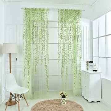 Wingogo Vorhänge Weide Blätter Muster Ländlichen Stil Offset Blind bedruckt Glas Garn für Wohnzimmer Schlafzimmer