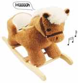 XL Plüsch und Holz Schaukelpferd – mit Sound / Melody / Musik – mit Einstieghilfe und Sicherheitsgurt – Schaukeltier mit Plüschbezug / Kind Schaukel Esel Pony Plüschschaukel für Kinder Mädchen Jungen