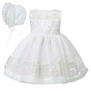 YiZYiF Baby Mädchen Kleid Taufkleid Gr. 62 68 80 86 92 Festlich Party Kleider Blumenmädchenkleid Ivory-Weiß Kleidung mit Mütze
