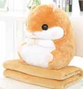 YunNasi 2 in 1 Schöner und Niedlich Plüschtier Hamster kissen mit Fleece Blanket Super Witziges und Süßes Geschenk für Kinder und Freundin 50cmX30cm